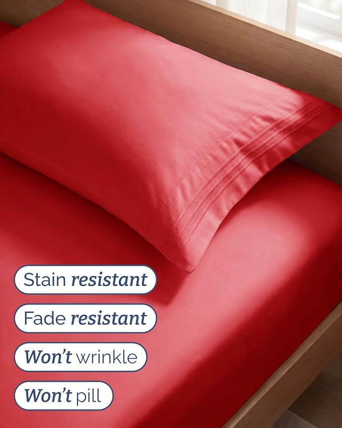 Twin Size 3 Piece Sheet Set - Comfy Breathable & Cooling Bed Sheets - Red | Hotel Luxury Bed Sheets for Women & Men, Deep Pockets, Easy-Fit, Extra Soft and Wrinkle Free Sheets, Oeko-Tex Bed Sheet Set