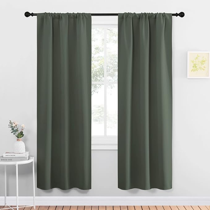 NICETOWN Bedroom Curtains Blackout Draperies - All Season Thermal Insulated Solid Rod Pocket Top Blackout Curtains/Drapes for Kid's Room (Dark Mallard, 1 Pair, 34 x 72 Inch)