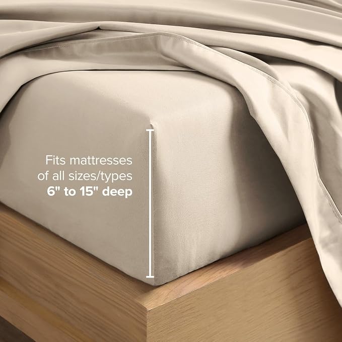 Bare Home Sheet Set - 1800 Ultra-Soft (Split Head Flex King, Sand) | Deep Pockets 6 to 15 Inches, Breathable, Hypoallergenic, Hotel Luxury, Easy Fit, Soft, All-Season
