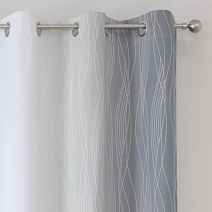 Grey and Greyish White Ombre Blackout Curtains for Living Room 84 Inch Long | Estelar Textiler Gray Light Blocking Bedroom Curtains,Room Darkening Thermal Insulated Grommet Window Drapes,42Wx84L,2 Panels