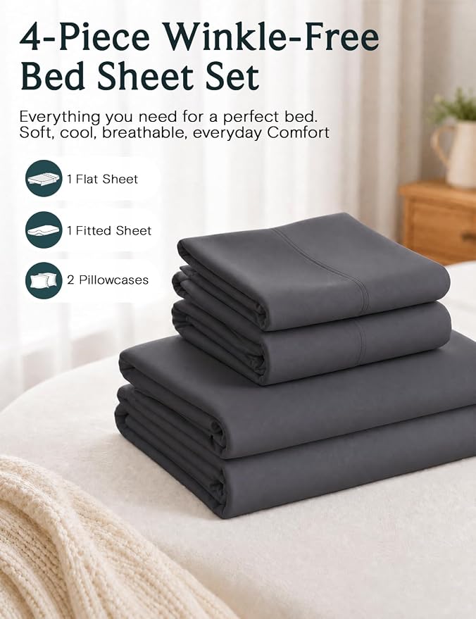 LuxClub 6 PC California King Size Sheet Set Bed Sheets Deep Pockets 18" Eco Friendly Wrinkle Free Cooling Sheets Machine Washable Hotel Bedding Silky Soft - Black California King | LuxClub Silky Fitted Sheet & Pillowcase Sets, Breathable Hotel Luxury B...