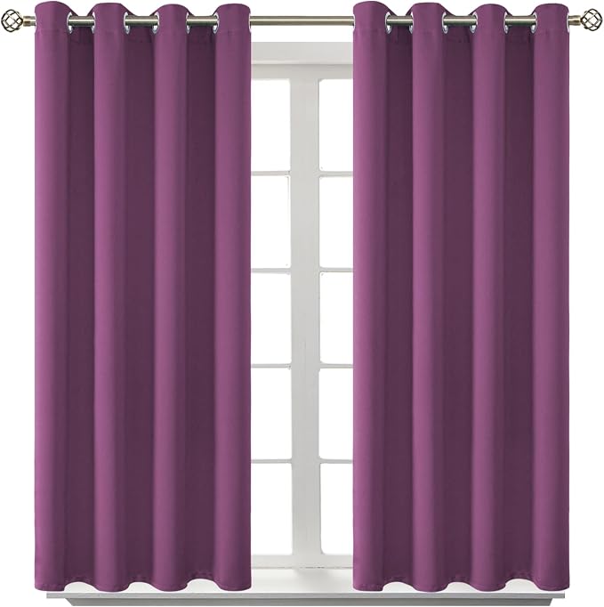 BGment Eggplant Purple Blackout Curtains for Bedroom 45 Inch - 2 Panels | Grommet Top, Black Out, Room Darkening, Sunblock, Thermal Insulated, Window Drapes for Kids Boys Room, 52x45 Inch