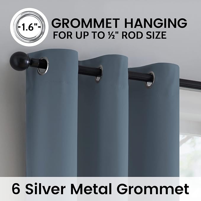 SimpleHome Stone Blue 100% Blackout Curtains Room Darkening Living Room 72L | Curtains for Bedroom,Thermal Insulated Grommet Window Drapes,Curtains for Living Room with Black Back,42 x 72 Inch,2 Panels