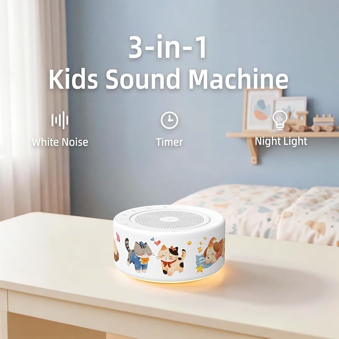 Kipcush White Noise Machine for Baby & Adults, Sleep Sound Machine with 30 Soothing Sounds, 8-Color Night Light, Memory Function, White Noise for Sleeping, Nursery, Office, Travel, Relaxation