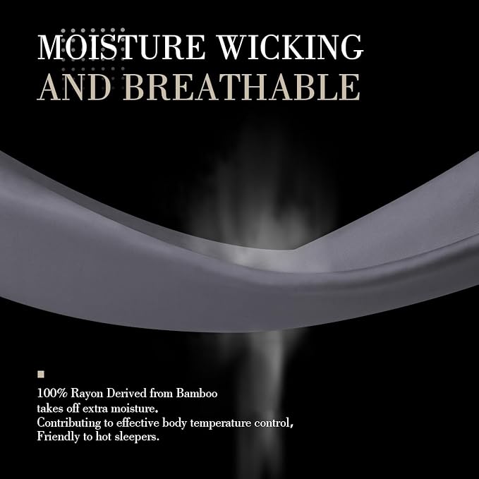 WishSmile Cooling Queen Pillowcases Set of 2 Breathable Cool Silky Soft Rayon Derived from Bamboo Fabric, Moisture Wicking for Hot Sleepers, Hair and Skin Friendly, Dark Grey, 2 Pack, 20x30IN