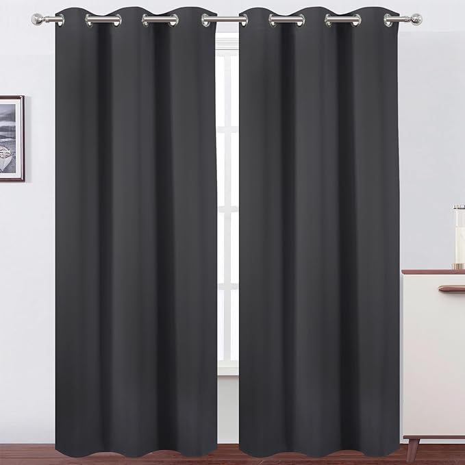 Dark Grey Thermal Blackout Curtains/42 x 84 Inch/Set of 2 Panels Room Darkening Curtains for Bedroom
