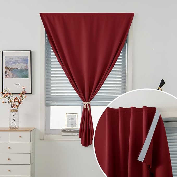 Self Adhesive Curtains, Stick Curtain Blackout Shades Window Cover Curtains for Living Room No Drilling, 47" W X 79" L, Burgundy, 1 Panel