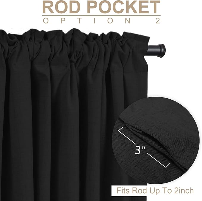 Linen Textured Total Blackout Sliding Door Curtains 84 Inches Long, Black | 100% Blackout Shield Back Tab/Rod Pocket Sliding Door Curtains, Thermal Insulated Curtains 1 Panel Set, 100"W x 84"L
