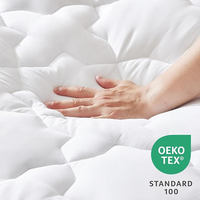 CozyLux Queen Mattress Pad, 450GSM Quilted Cooling Cotton Top Mattress Topper, Extra Deep Pocket Fits 8-21 inches, Oeko-TEX Certified, Plush Soft & Breathable Bed Pad (60"x80", White) (Pack of 2)
