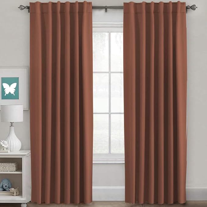 H.VERSAILTEX Blackout Curtains Thermal Insulated Window Treatment Panels Room Darkening Blackout Drapes for Living Room Back Tab/Rod Pocket Bedroom Draperies (2 Panels, Washed Spice, 52 x 96 Inch)