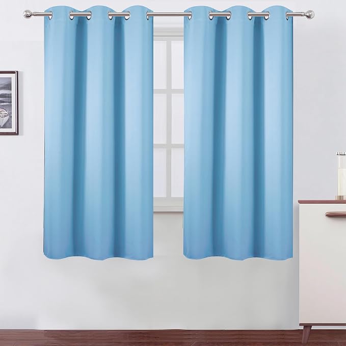 Sky Blue Blackout Curtains/42 x 63 Inch Length Kids Curtains/Set of 2 Panels Grommet Bedroom Curtains for Living Room