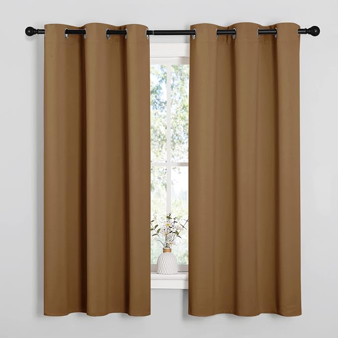 NICETOWN Sleek Blackout Curtains 63 inches Length for Small Windows, Noise Reducing and Block Draft Panels for Door Doorway Laundry Office Luxury Decor Theme (2 Panels, Gold Brown, W42 x L63 -Inch) | Sleek Noise Reducing Light Blocking Block Draft Pane...