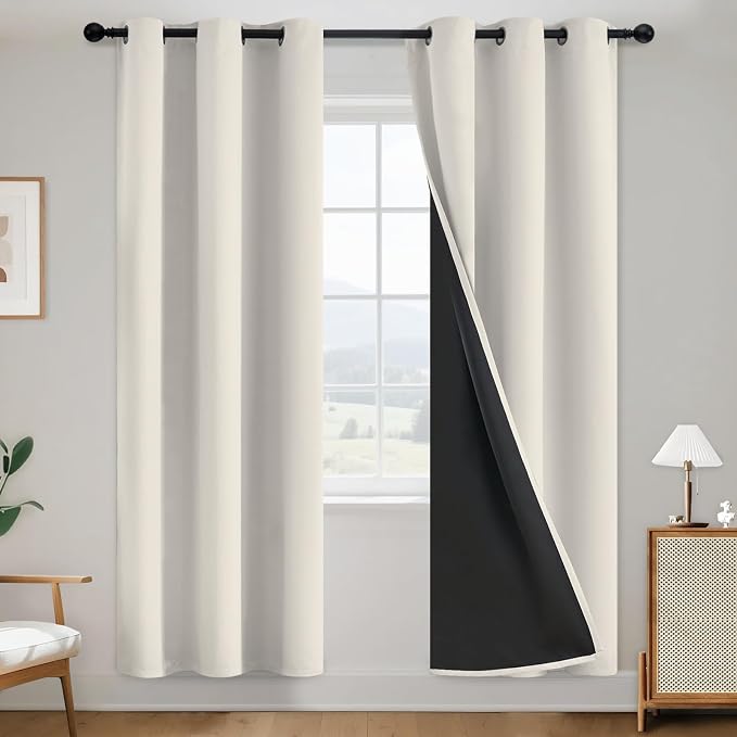 SimpleHome Cream 100% Blackout Curtains Room Darkening Living Room 72 Inch | Curtains for Bedroom,Thermal Insulated Grommet Window Drapes,Curtains for Living Room with Black Back,38 x 72 Inch,2 Panels