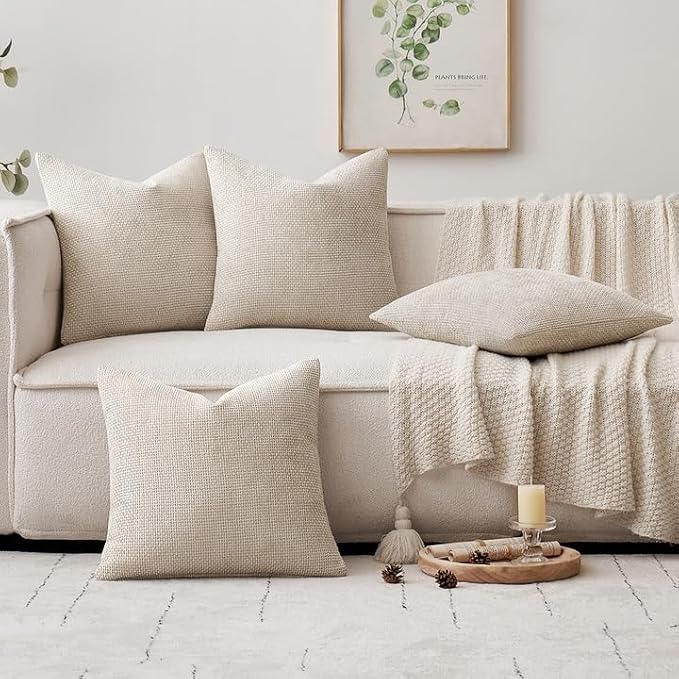 MIULEE Soft Decorative Chenille Pillow Covers Cream 20x20 Pack of 4 | Modern Home Decor, All Same Cream Color Set, Couch Throw Pillows, Farmhouse Boho Cushion Covers for Sofa Bed Living Room