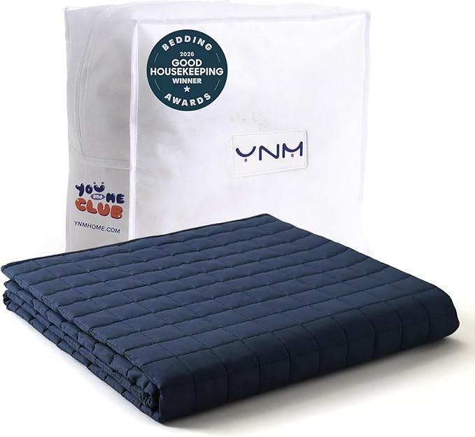 YnM 12lbs Weighted Blanket for Adults, Cotton Heavy Bed Throw Blanket for All Season Use, Ideal for One Person of 110lbs (60x80 Inches, Queen Bed,Navy)