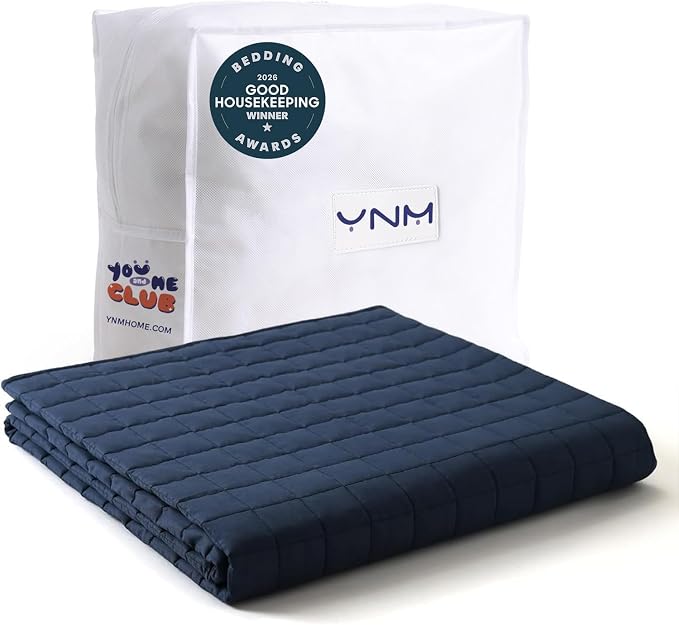 YnM Exclusive Kids Weighted Blanket, Soothing Cotton, Smallest Compartments with Glass Beads, Bed Blanket for One Person of 90lbs, Ideal for Twin Bed (41x60 Inches, 10 Pounds, Navy)