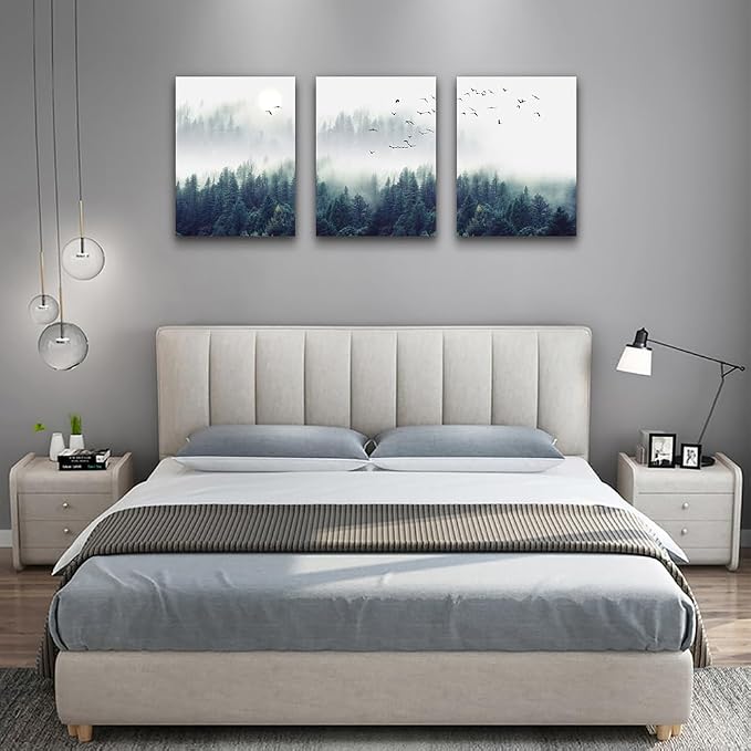 3 Piece Canvas Wall Art for Living Room - Misty Forests of Evergreen Coniferous Trees in an Ethereal Landscape - Modern Home Decor Stretched and Framed Ready to Hang - 16"x24"x3 Panels wall decor