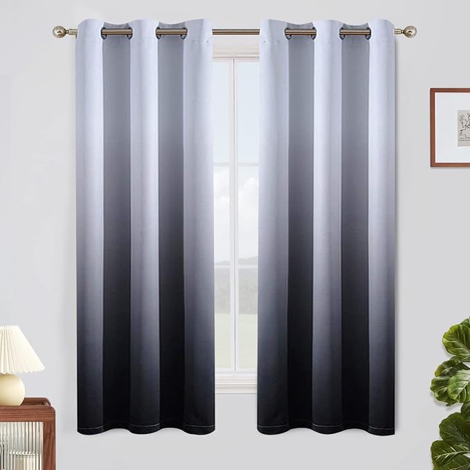 SimpleHome Ombre Gradient Black White to Gray Curtains for Bedroom, 42Wx63L | Room Darkening Curtains,Light Blocking Thermal Insulated Grommet Window Curtains for Living Room,2 Panels,63 Inches Length