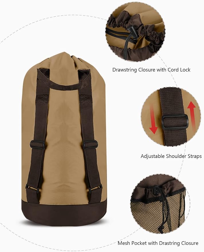 Backpack Laundry Bag, Laundry Backpack with Shoulder Straps and Mesh Pocket Durable Nylon Clothes Hamper Bag with Drawstring Closure for College, Travel, Laundromat, Apartment