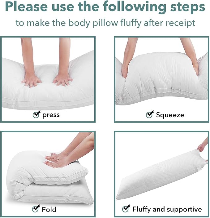 Oubonun Full Body Pillow for Side Sleeper, Adjustable Firm Long Bed Pillow | Extra Fill Plush Support - Large Quilted Loft Insert for Pregnancy Contour, Breathable Sweat-Absorbing Skin-Friendly Cushion