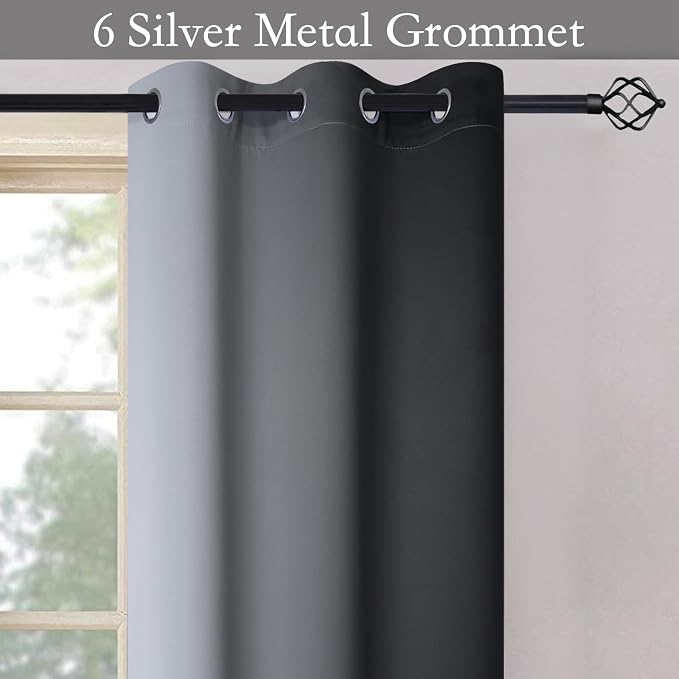 SimpleHome Ombre Black to Grey White Curtains for Living Room 42Wx45L | Room Darkening Curtains for Bedroom,Gradient Light Blocking Curtain,Thermal Insulated Grommet Window Drapes,2 Panels,45 Inch