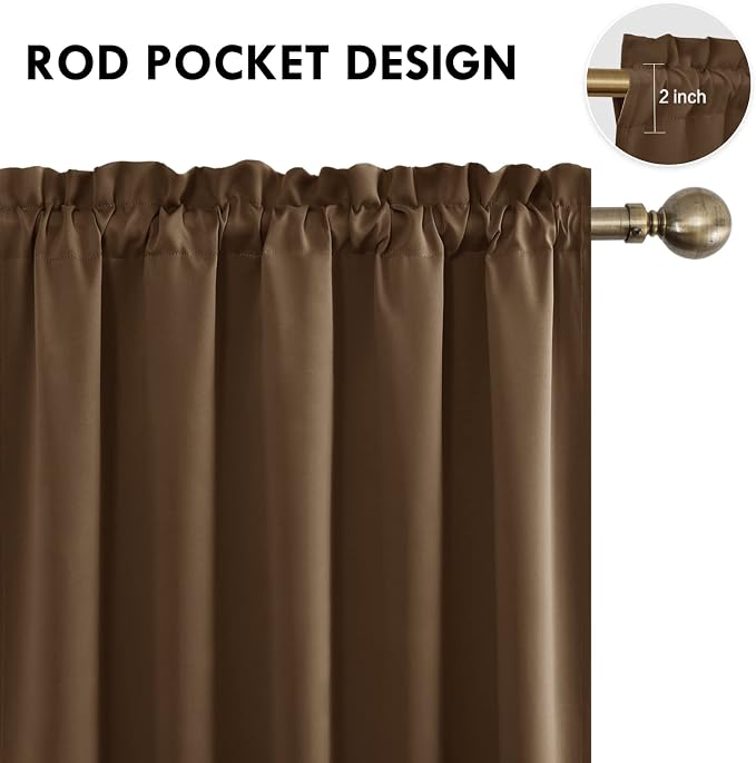 DWCN Wide Blackout Curtains for Bedroom Living Room 60 x 84 Inch Long Brown | 2 Panels Set, Kitchen Window Curtains Over Sink, Thermal Insulated, Light Blocking, Rod Pocket Drapes for Small Window