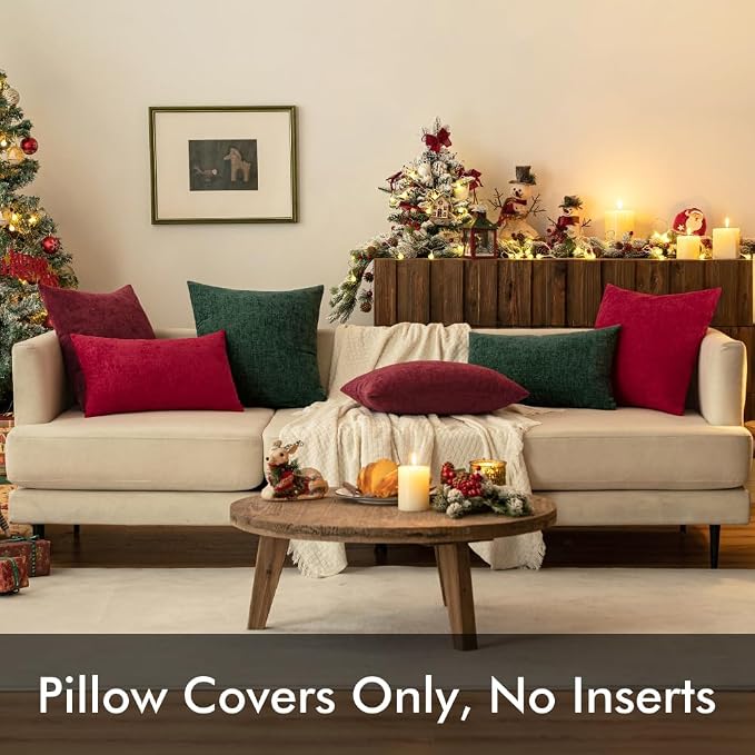 MIULEE Soft Chenille Throw Pillow Covers Green 16x16 Inch Pack of 2 | Modern Home Decor, Classic Decorative Pillows, Solid Dyed Cases, Boho Couch Cushion Covers for Sofa Bed Living Room