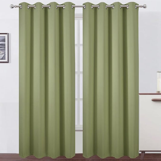 Blackout Curtains 52 x 108 inch/Sage Green Curtains Set of 2 Panels/Thermal Insulated Room Darkening Bedroom Curtains