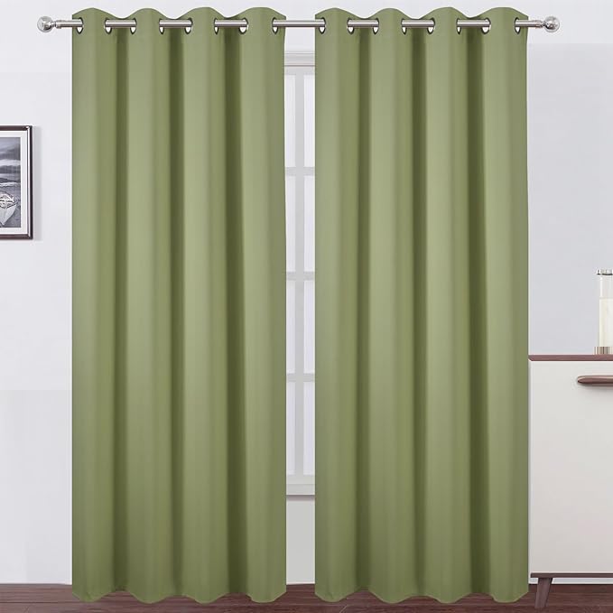 Blackout Curtains 66 x 84 inch/Sage Green Curtains Set of 2 Panels/Thermal Insulated Room Darkening Bedroom Curtains