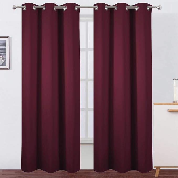 Burgundy Red Blackout Curtains 34 x 84 Inch Length/Set of 2 Curtain Panels/Thermal Insulated Room Darkening Blackout Curtains for Bedroom