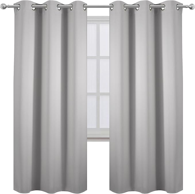 Light Grey Thermal Blackout Curtains/42 x 72 Inch/Set of 2 Panels Room Darkening Curtains for Bedroom