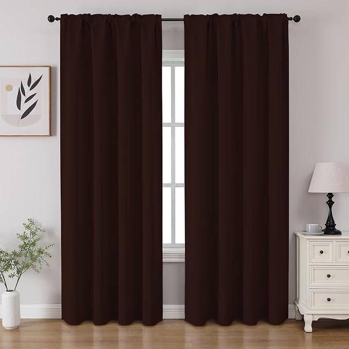CUCRAF Blackout Curtains 90 inch Length 2 Panels Set, Rod Pocket Room Darkening Drapes for Bedroom Living Room, Insulated Thermal Light Blocking Window Curtain (W52 x L90 Inch, Chocolate)