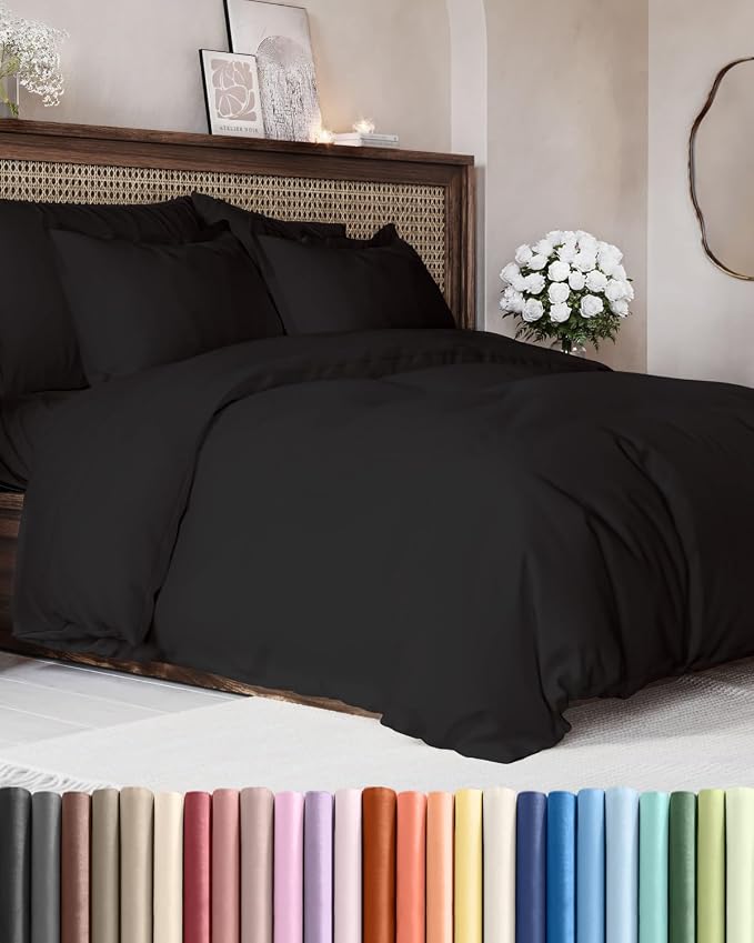 Duvet Cover Oversized Queen Size - 3 Piece with Zipper Closure - Black | Soft, Breathable, Oversized Queen Duvet Cover 98" x 98" with 2 Pillow Shams, Zipper Closures & Ties, Women, Men, Kids & Teens