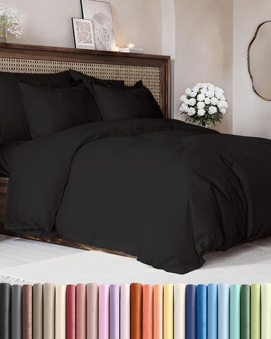 Duvet Cover Oversized Queen Size - 3 Piece with Zipper Closure - Black | Soft, Breathable, Oversized Queen Duvet Cover 98" x 98" with 2 Pillow Shams, Zipper Closures & Ties, Women, Men, Kids & Teens