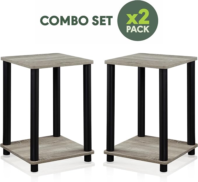 Furinno Turn-N-Tube Night Stand Set of 2, 2-Tier Nightstand, French Oak | Stackable, Open Shelf, Toolless Bedside Table, Side Table, End Table for Living Room, Bedroom