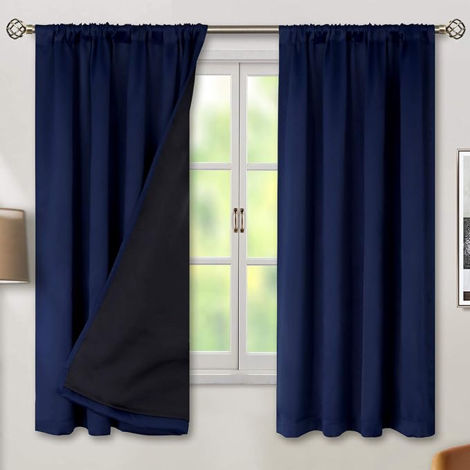 BGment Navy Blue Black-Out 63 Inch Length Curtains for Bedroom Windows with Black Liner, Double Layer Thermal Curtains Room Darkening Curtains with Rod Pocket (52 x 63 Inch, Navy Blue, 2 Panels) | Thermal Insulated, Room Darkening Curtains, Rod Pocket ...