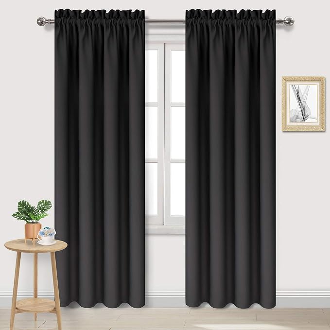 DWCN Blackout Curtains for Bedroom Living Room 38 x 84 Inch Long Black | 2 Panels Set, Room Darkening, Thermal Insulated, Light Blocking, Rod Pocket Drapes, Noise Reducing Window Treatments