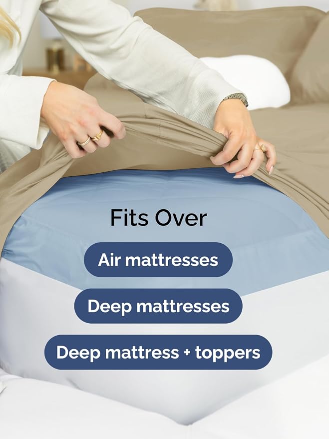 Extra Deep King Sheet Set - 6 Piece Breathable and Cooling Sheets - Beige | Hotel Luxury Bed Sheets Set, Easy & Secure Fit, Ultra-Soft, Wrinkle & Fade Free, Comfy Sheets Set with Extra Deep Pockets