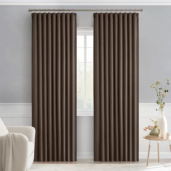 MIULEE Chocolate Brown Back Tab Blackout Curtains 52"x72" Long 2 Panels Set | Rod Pocket Pinch Pleated, Thermal Insulated, Room Darkening Privacy Drapes, Light Blocking Curtains for Living Room Bedroom