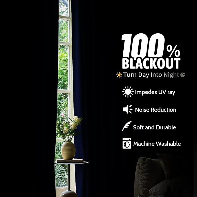 COSVIYA Navy Blue 100% Blackout Curtains for Bedroom with White Back | 2 Thick Layers Full Room Darkening Thermal Insulated Curtain,Grommet Window Drapes for Living Room, 52x72 Inch, 2 Panels