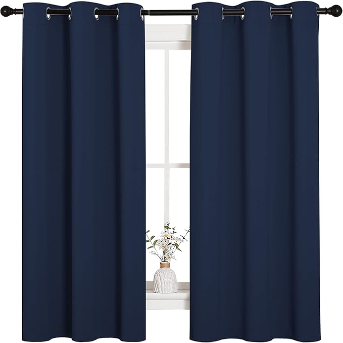 NICETOWN Navy Blackout Curtains for Kid's Room 42" Wide x 63" Long 2 Panels | Light Blocking Thermal Insulated Solid Grommet Top Blackout Curtains Drapes Panels for Window, Room Darkening Privacy Decor