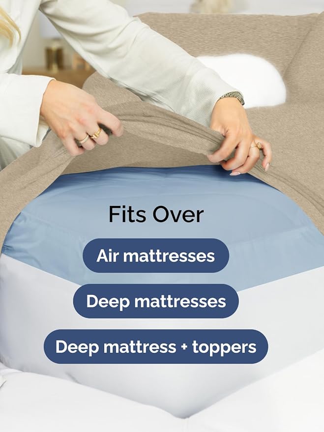 Extra Deep Queen Sheet Set - 4 Piece Breathable & Cooling - Heathered Beige | Easily Fits 18 to 24 inch Mattress - Ultra Soft, Wrinkle & Fade Free with Extra Deep Pockets - Comfy Hotel Luxury Bedding