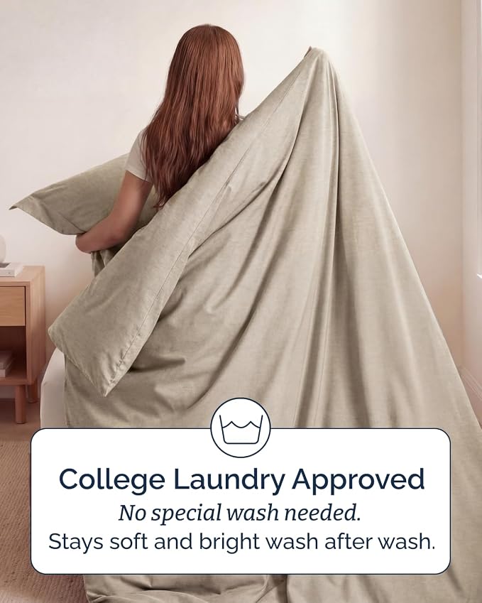Duvet Cover Twin/Twin XL - 2 Piece w/Zipper Closure - Heathered Beige | Extra Soft, Breathable, Twin/Twin XL Duvet Cover 68" x 90" w/ 1 Pillow Sham, Zipper Closures & Ties, Women, Men, Kids & Teens
