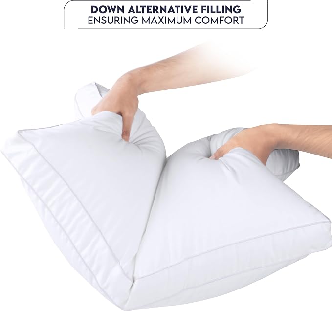 Utopia Bedding Bed Pillows for Sleeping Standard Size (White), Set of 2, Soft & Fluffy Pillow with Down Alternative Filling, Cooling, Hotel Quality, Gusseted Pillow for Back, Stomach or Side Sleepers