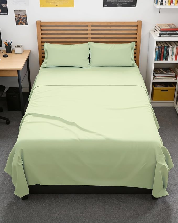 Full XL Sheets - 4 Piece Full XL Sheet Set - Breathable - Light Sage Green | Hotel Luxury Bedding for Women & Men with Deep Pockets, Ultra-Soft, Comfy, Easy-Fit, Wrinkle Free & Fade Resistant, Oeko-Tex