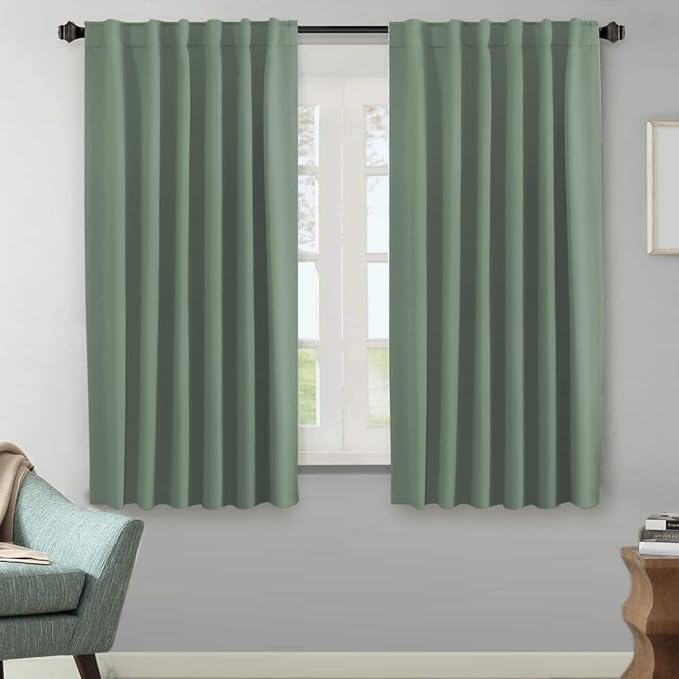 H.VERSAILTEX Blackout Curtains Thermal Insulated Window Treatment Panels Room Darkening Curtains for Bedroom Back Tab/Rod Pocket Small Window Curtains (2 Panels, Green Bay, 52 x 63 Inch)