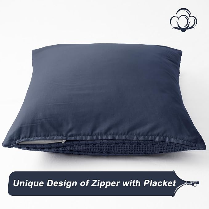 PHF 100% Cotton Waffle Weave Euro Sham Covers, 2 Pack 26" x 26" Bed Pillow Covers for Elegant Home Decor, No Filling, Luxury Aesthetic Soft Euro Pillow Cases for Bed, Indigo