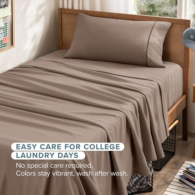 Bare Home Twin XL Sheet Set - 1800 Ultra-Soft (Twin XL, Taupe) | Deep Pockets 6 to 15 Inches, Breathable, Hypoallergenic, Hotel Luxury, Easy Fit, Soft, All-Season