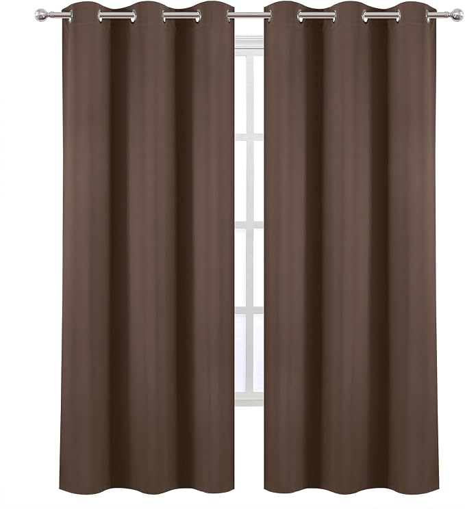Chocolate Brown Blackout Curtains 34 x 84 Inch Length/Set of 2 Curtain Panels/Thermal Insulated Room Darkening Blackout Curtains for Bedroom
