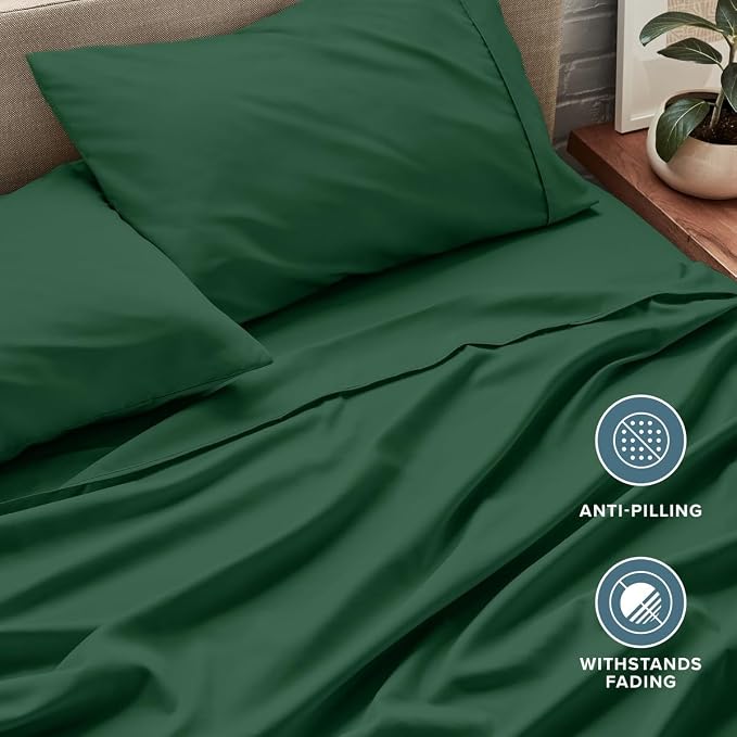 Bare Home Sheet Set - 1800 Ultra-Soft (Split Head Flex King, Forest Green) | Deep Pockets 6 to 15 Inches, Breathable, Hypoallergenic, Hotel Luxury, Easy Fit, Soft, All-Season